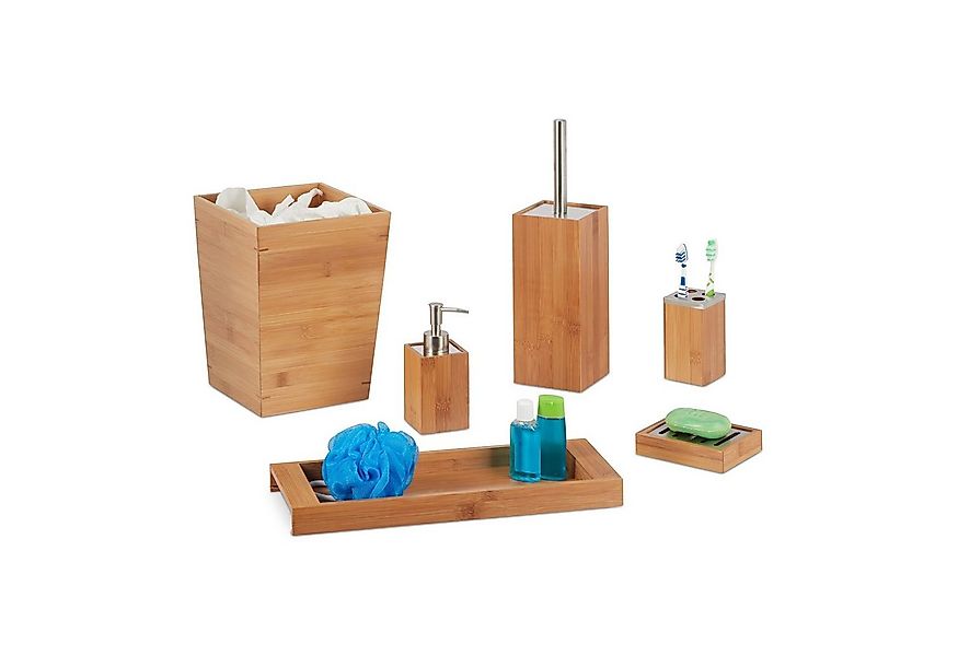 relaxdays Badezimmer-Set Bad Set Bambus 6-teilig günstig online kaufen