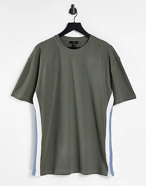New Look – T-Shirt mit Waffelstruktur in Khaki-Grün günstig online kaufen