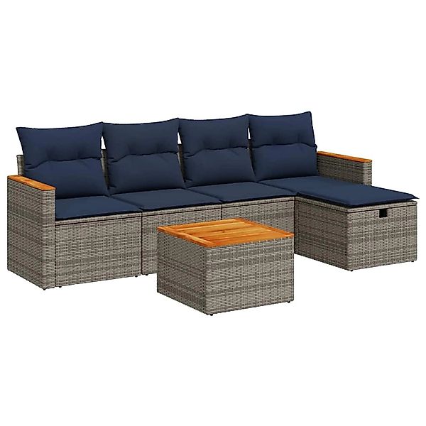 vidaXL 6-Tlg Garten-Sofagarnitur mit Kissen Grau Poly Rattan 3325911 günstig online kaufen