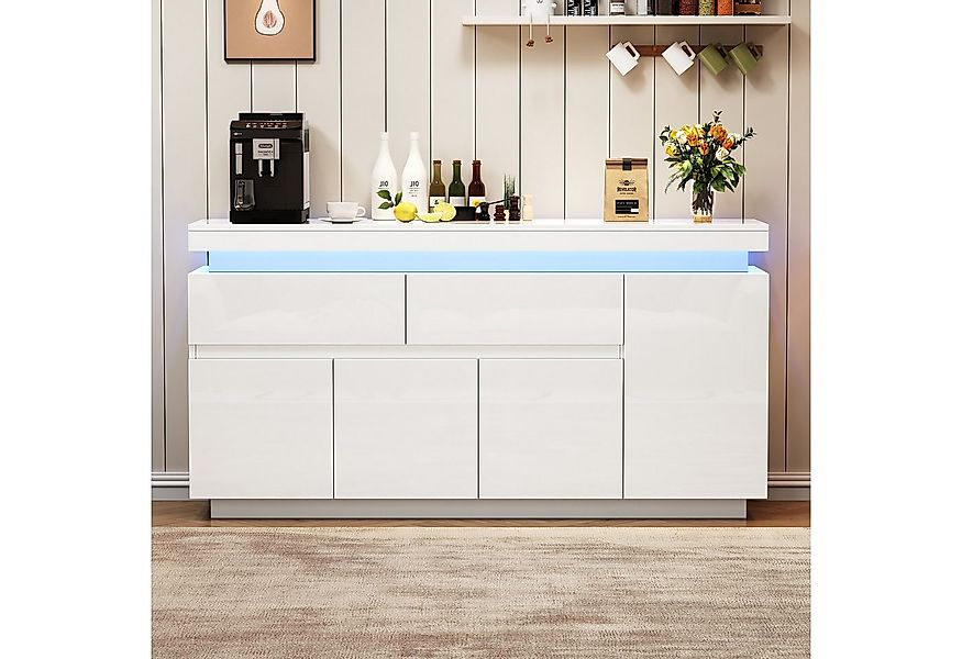 Merax Sideboard Hochglanz Anrichte Buffetschrank mit LED-Beleuchtung in Wei günstig online kaufen