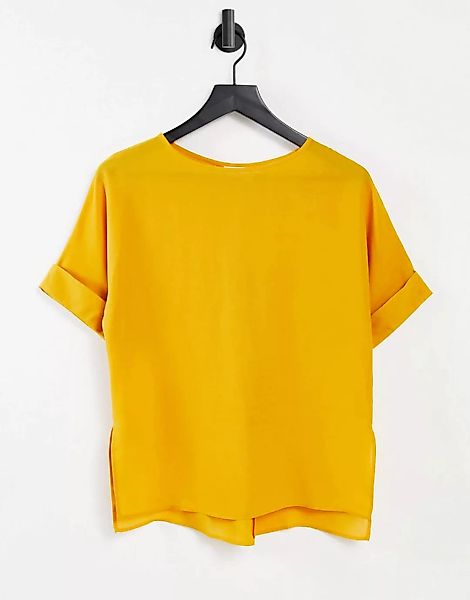 ASOS DESIGN – Oversize-Web-T-Shirt mit Krempelärmeln in Bernstein-Gelb günstig online kaufen