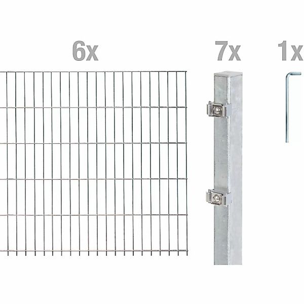 Metallzaun Grund-Set Doppelstabmatte feuerverzinkt 6 x 2 m x 1 m günstig online kaufen