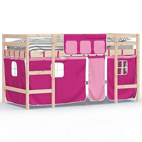 vidaXL Kinderbett Kinderhochbett mit Vorhängen Rosa 90x200 cm Massivholz Ki günstig online kaufen