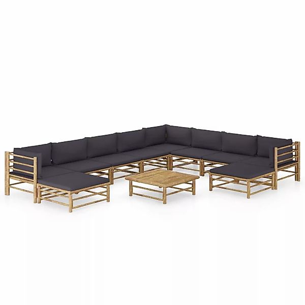 vidaXL 11-tlg Garten-Lounge-Set mit Dunkelgrauen Kissen Bambus Modell 1 günstig online kaufen