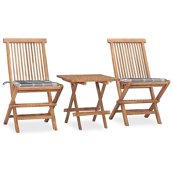 vidaXL 3-Tlg Garten-Essgruppe mit Kissen Klappbar Massivholz Teak 3063212 günstig online kaufen