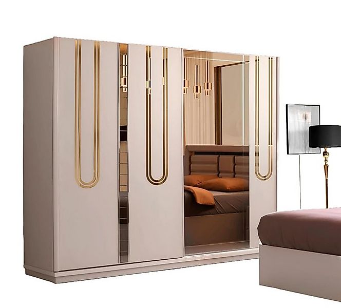 Xlmoebel Kleiderschrank Designer Beige Schlafzimmer-Kleiderschrank mit Glas günstig online kaufen