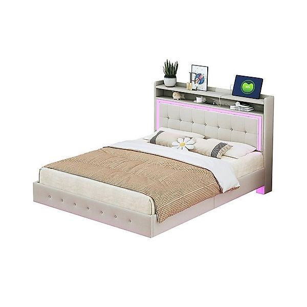 Flieks Polsterbett, LED Doppelbett 140x200cm mit günstig online kaufen