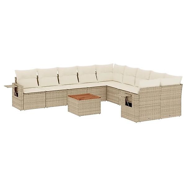 vidaXL 11-Tlg Garten-Sofagarnitur mit Kissen Beige Poly Rattan 3224756 günstig online kaufen