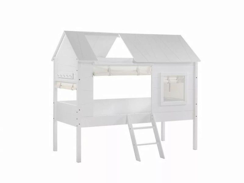 Natur24 Kinderbett Baumhaus Bett Charlotte 90x200cm Weiß mit Vorhang-Set günstig online kaufen