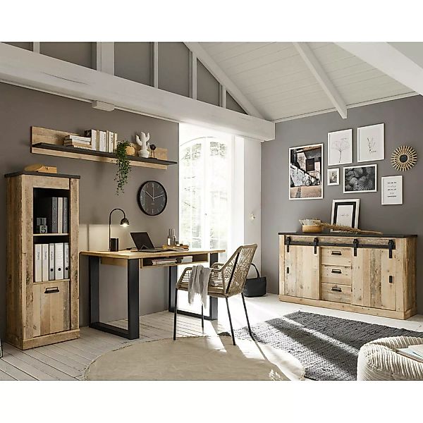 Lomadox Büromöbel Set SHELTON-61 in Old Style hell Nb. mit anthrazit,  B/H/ günstig online kaufen