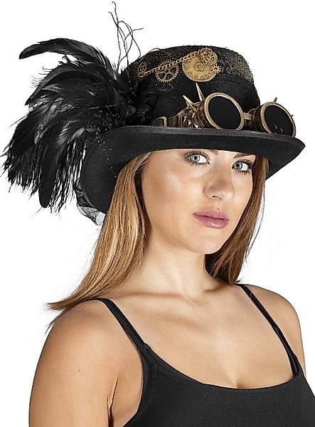 Metamorph Kostüm Forscherin Steampunk Hut, Zylinder mit Brille und echten F günstig online kaufen