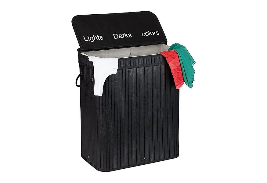 relaxdays Wäschekorb Wäschesortierer aus Bambus, schwarz günstig online kaufen