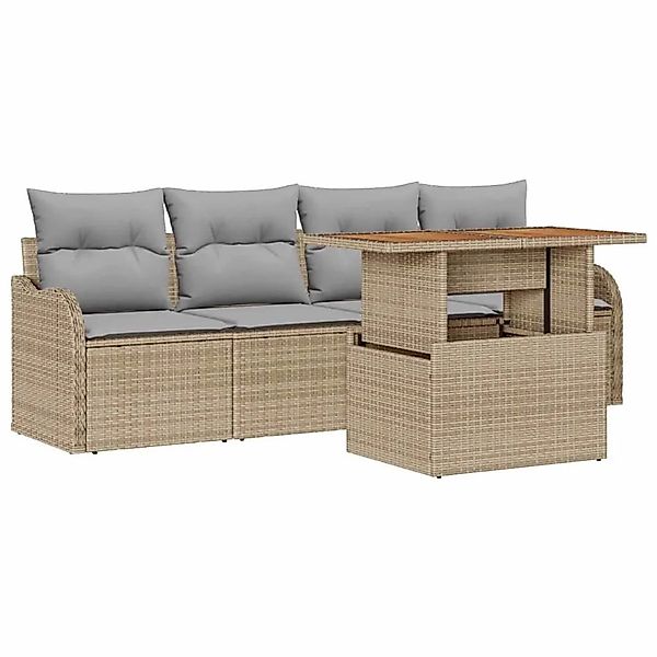 vidaXL Gartensofa-Set mit Kissen 5 Stk Beige und Hellgrau Poly-Rattan 33493 günstig online kaufen