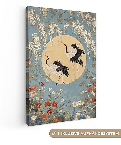 OneMillionCanvasses® Leinwandbild Kraniche - Mond - Blumen - Blau, Fotodruc günstig online kaufen