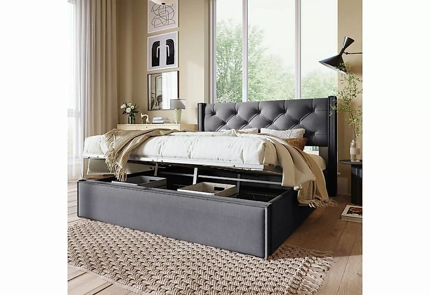 OKWISH Polsterbett Hydraulisches, 140x200cm,Bett mit Lattenrost aus Metallr günstig online kaufen