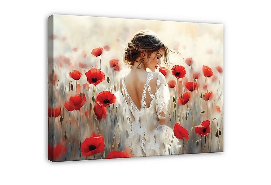 Wallarena Leinwandbild Frau Mohnblumen Rot Natur Wiese Modern Wandbilder Wa günstig online kaufen