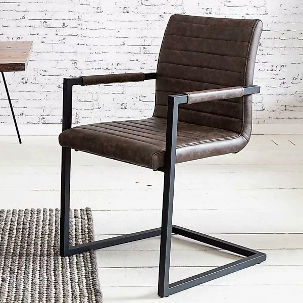 Armlehnen Freischwinger Stühle in Dunkelbraun Kunstleder Industriedesign (2 günstig online kaufen