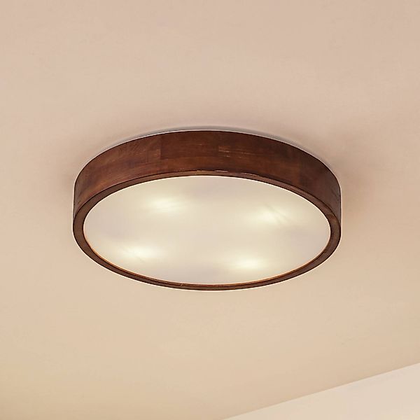 Lindby Deckenleuchte Tanju, Ø 50cm, Walnussholz, 4-flg., E27 günstig online kaufen