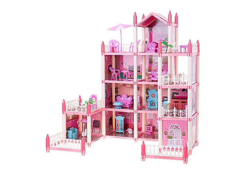 Ikonka Puppenhaus XXXL Puppenhaus Villa 10 Zimmer, Balkon, Garten und 4 Sto günstig online kaufen