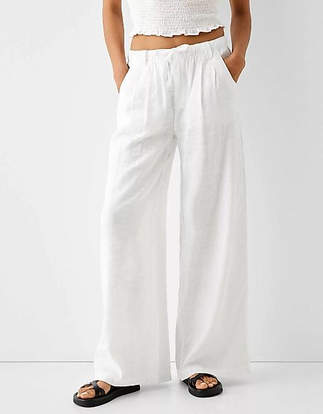 Bershka Wide-Leg-Hose Aus Leinenmischung Damen S Weiss günstig online kaufen