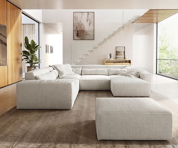 Wohnlandschaft Sirpio 300x210 cm Bouclé Creme-Weiß Recamiere variabel mit H günstig online kaufen