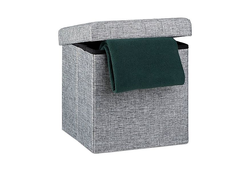 relaxdays Stauraumhocker Faltbarer Sitzhocker mit Stauraum Leinen, grau günstig online kaufen