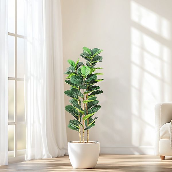 Kunstbaum Künstlicher Geigenblatt-Feigenbaum mit weißem Übertopf,1.5m günstig online kaufen