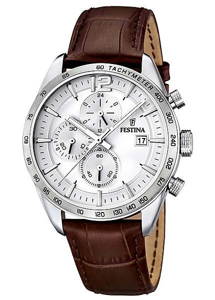 Festina Quarzuhr Chronograph Braunes Lederband, 43,5 mm, F16760/1, sportlic günstig online kaufen