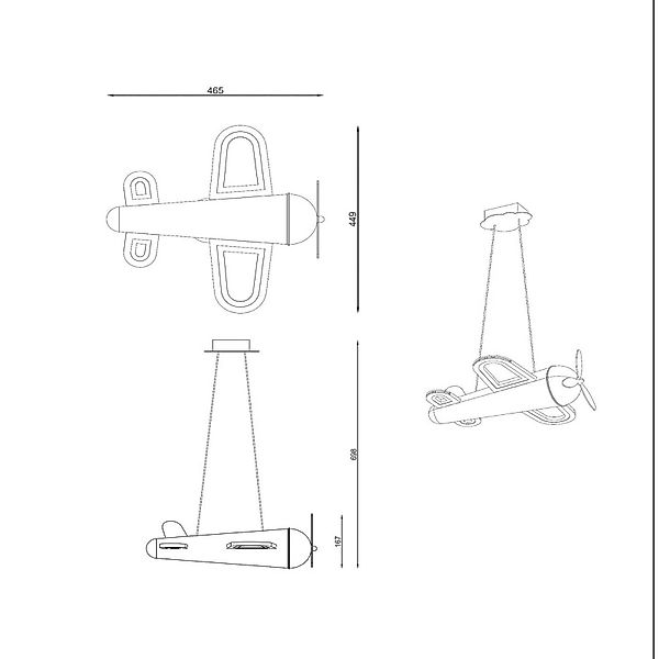 LED-Kinderzimmer-Pendellampe Fokker, grau Länge 46 cm Metall günstig online kaufen