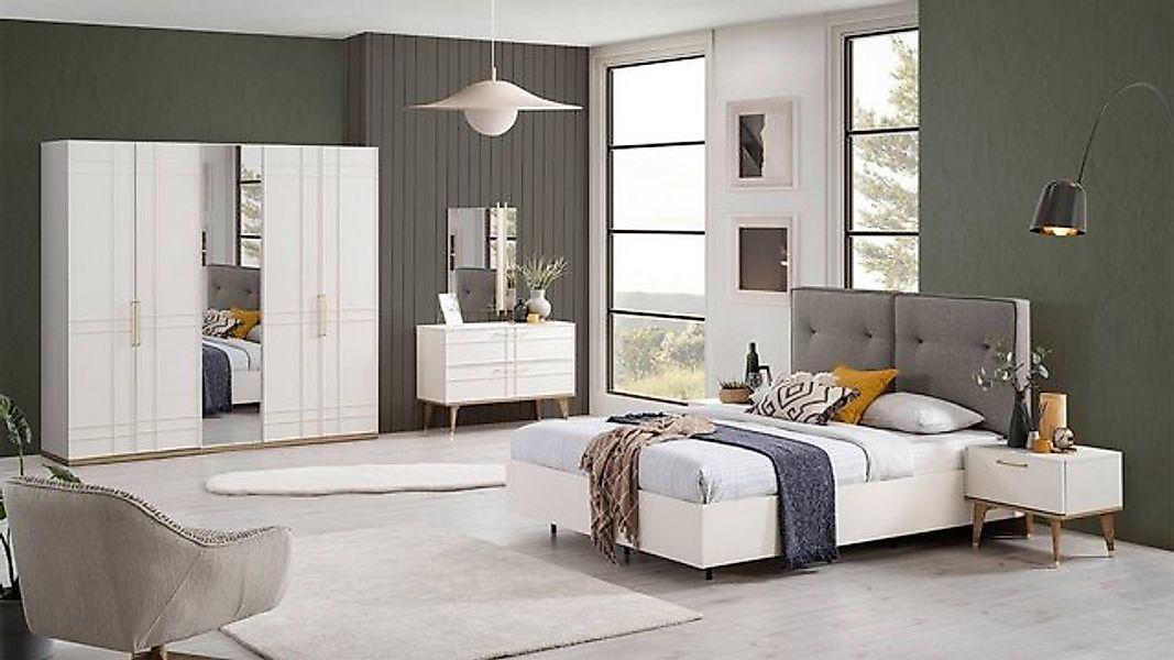 Xlmoebel Bett Doppelbett Schlafzimmermöbel aus Holz in Weiß - 6-teiliges Se günstig online kaufen