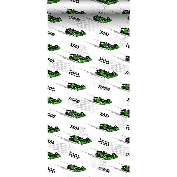 Sanders & Sanders Tapete Rennwagen Grün 50 x 900 cm günstig online kaufen