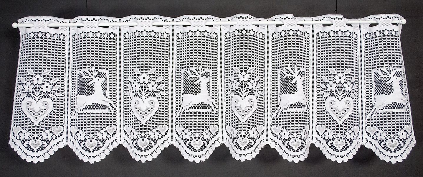 Gardinen Kranzusch Scheibengardine mit Hirsch und Herz (1 St), Stangendurch günstig online kaufen