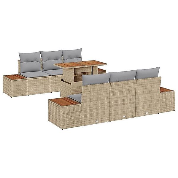 vidaXL Loungesofa 7-tlg. Garten-Essgruppe mit Kissen Beige Poly Rattan, 7 T günstig online kaufen