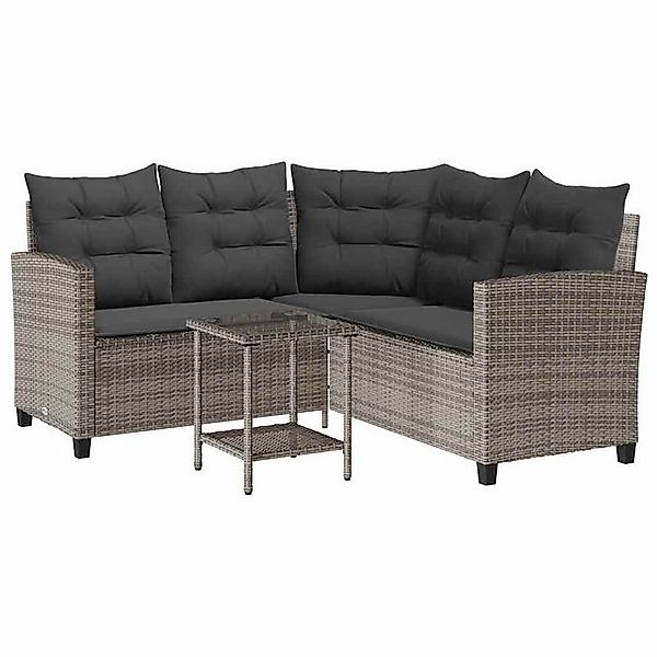 vidaXL Loungesofa Gartensofa in L-Form mit Tisch und Kissen Grau Poly Ratta günstig online kaufen