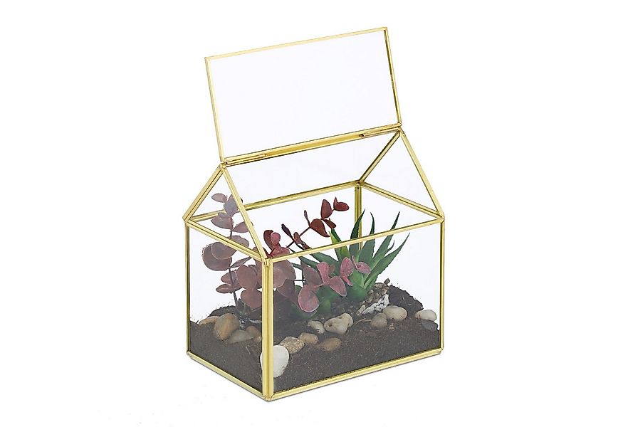relaxdays Gewächshaus Pflanzenterrarium aus Glas Hausform, 1-St., gold günstig online kaufen
