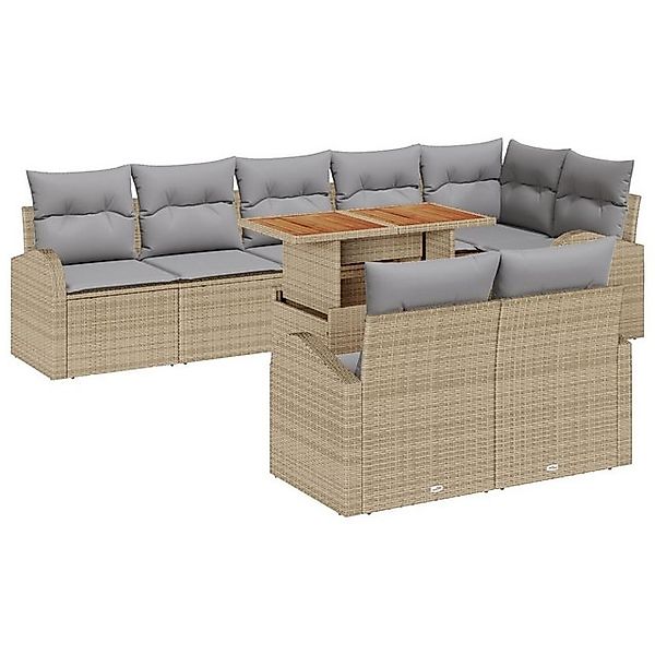 vidaXL Loungesofa 9-teiliges Garten Esszimmer-Set mit Kissen Beige Poly Rat günstig online kaufen