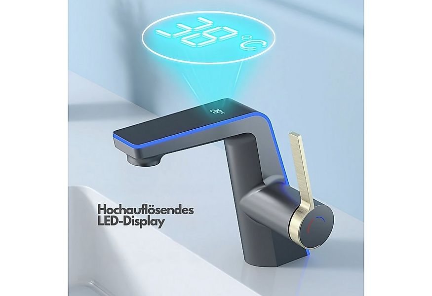 LuxaSteel Badarmatur Wasserhahn mit Temperaturanzeige & LED Beleuchtung, Wa günstig online kaufen