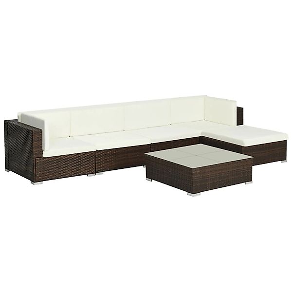 6-tlg. Garten-lounge-set Mit Auflagen Poly Rattan Braun günstig online kaufen