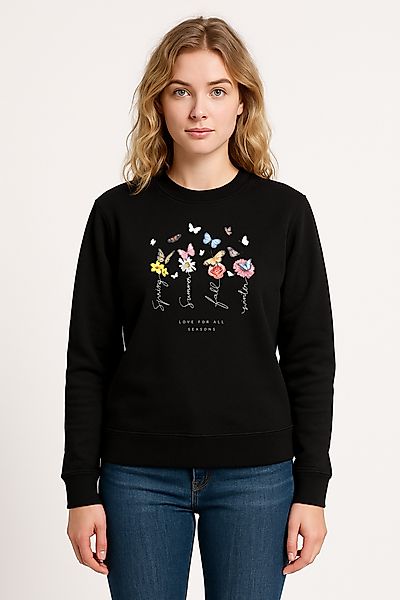 Banco Rundhalspullover Schmettertling Blumen Damen Pulli günstig online kaufen