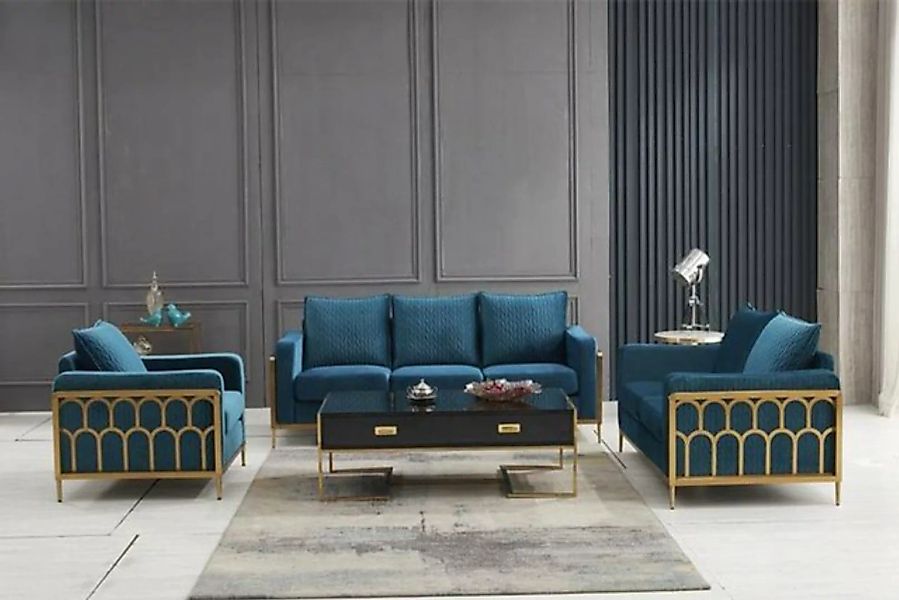 JVmoebel Sofa Blaue Sofagarnitur 3+2 Sitzer Sofa Sitz Couch Polster Garnitu günstig online kaufen