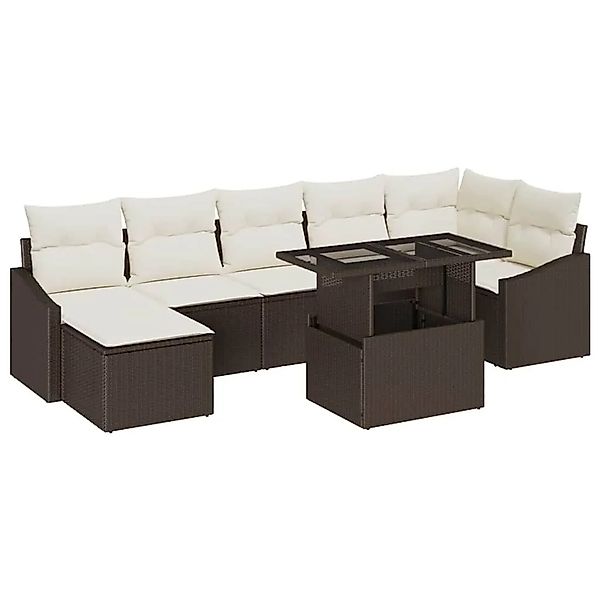 vidaXL Gartensofa-set mit Kissen 8-Tlg Braun und Creme Poly-Rattan 3349044 günstig online kaufen
