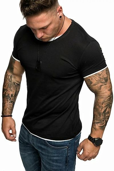 Amaci&Sons T-Shirt LAKEWOOD Herren Slim-Fit Basic Shirt Doppel Farbig mit R günstig online kaufen