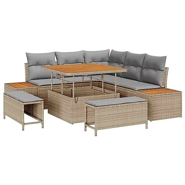 vidaXL Gartensofa-Set mit Kissen mit Speicher 8 Stk Beige Poly Rattan 33648 günstig online kaufen