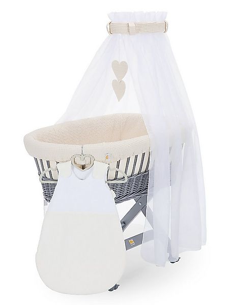 FabiMax Stubenwagen grau lackiert, Komplettset, Musselin & Waffelpiqué, Ink günstig online kaufen