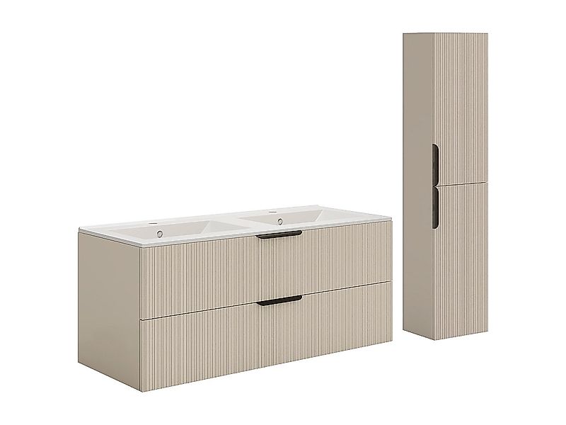 Hängeschrank mit Riffeloptik für Einbauwaschbecken und Hochschrank - Beige günstig online kaufen