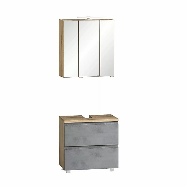 Held Möbel 2-tlg. Unterbecken-Set Ancona 60 cm Betongrau-Wotaneiche günstig online kaufen