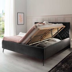 Polster Doppelbett Dunkelgrau aus Samt und Metall modernem Design günstig online kaufen