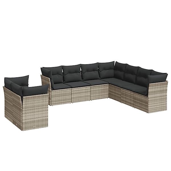 vidaXL 9-Tlg Garten-Sofagarnitur mit Kissen Hellgrau Poly Rattan 3249681 günstig online kaufen