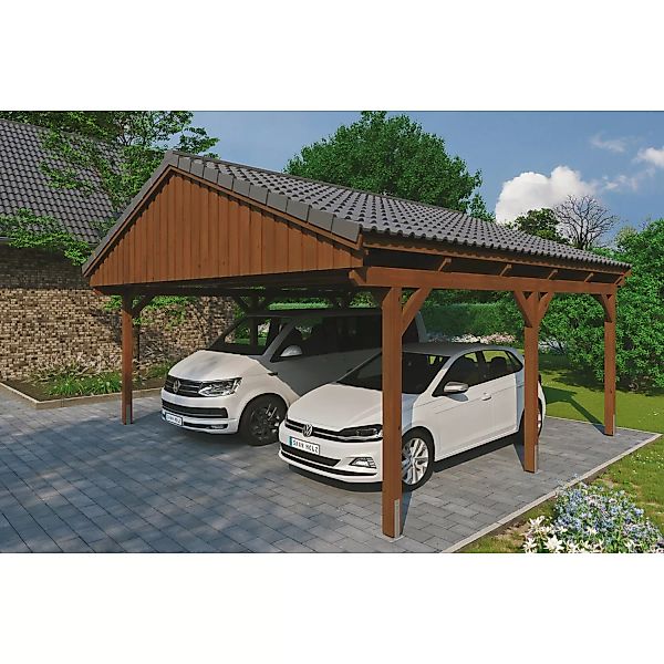 Skan Holz Carport Fichtelberg 618 cm x 566 cm Dachlattung Nussbaum günstig online kaufen