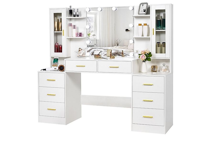 BEWISHOME Schminktisch 150cm Schminktisch mit LED-Beleuchtung & USB-Steckdo günstig online kaufen